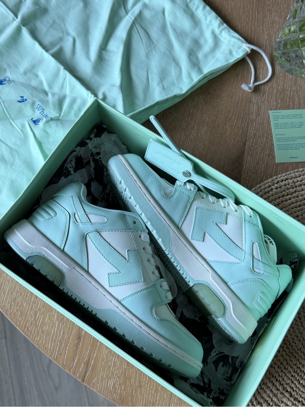 Off-White Mint Green Leather Low-Top Sneakers